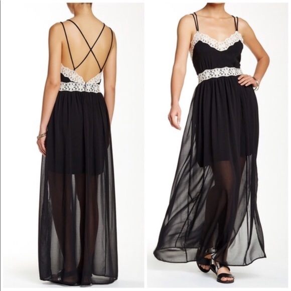 Everleigh Strappy Black White Lace Maxi Dress XS - Picture 1 of 8